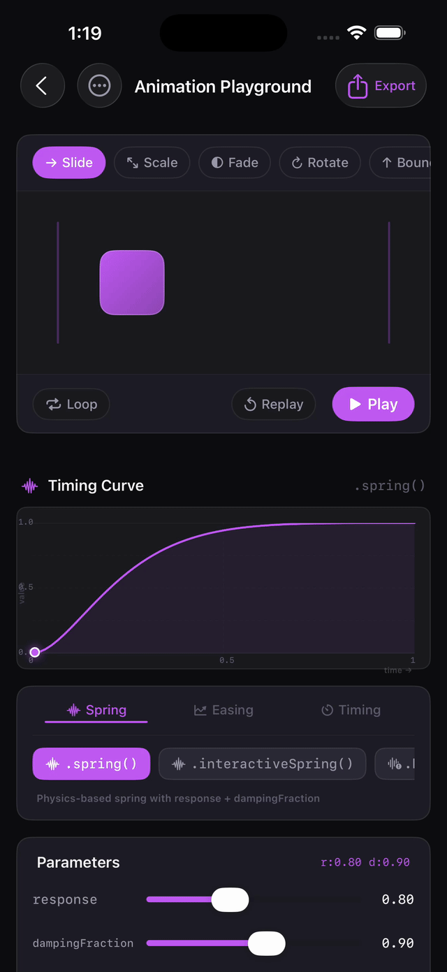 Spring and easing curve playground