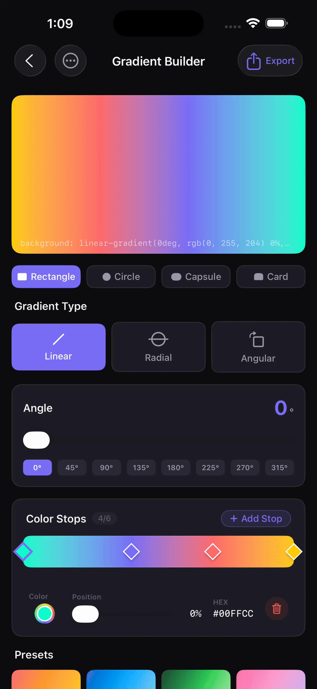 Linear and radial gradient editor