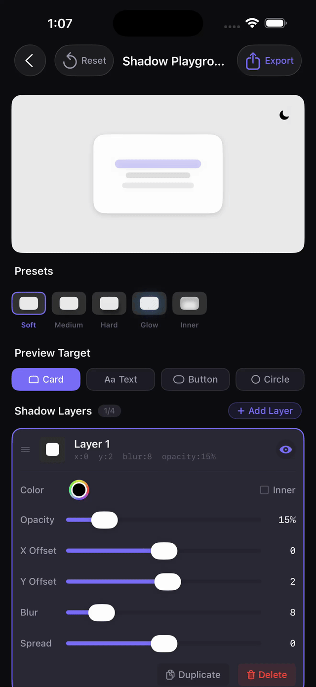 Multi-layer shadow builder